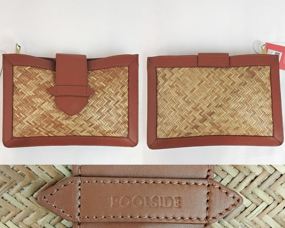 Poolside Clutch Woven Wicker and Leather Zip Closure New With Tags #J5962